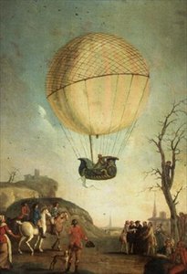 Robert stijgt opnieuw op in Nesle na de eerste vlucht in een waterstofballon door Claude Louis Desrais