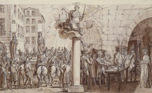 De weduwe Morin en haar dochter Angelique Delaporte in de Conciergerie en gestraft met publiekelijk boeien voor het misdrijf van afpersing met geweld van handtekeningen, 1812 door Claude Louis Desrais