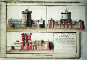 Atlas 131 F fol.85 Doorsnede en gevels van het Chapus Fort, uit Traité de Fortifications, c.1720