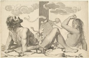Adam en Eva aan de voet van het kruis door Claude Mellan