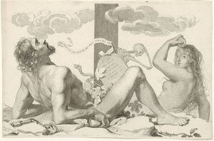 Adam en Eva aan de voet van het kruis door Claude Mellan