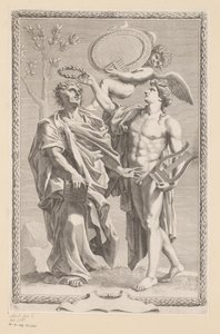 Apollo kroont Publius Vergilius Maro door Claude Mellan