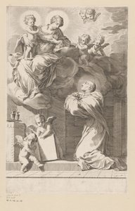 H. Bernard knielend voor een verschijning van Maria met Kind door Claude Mellan