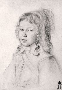 Portret van koning Lodewijk XIV (1638-1715) als kind door Claude Mellan (1598-1688) - Zwarte krijt op papier
