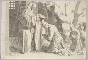 Sint Bernard Ontvangt een Monnikspij