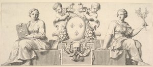 De Wapens van Frankrijk Vergezeld door Personificaties van Wet en Goede Trouw, 1664 door Claude Mellan