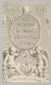 Twee engelen zittend op wolken door Claude Mellan