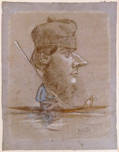 Een jager en zijn hond op een boot, c.1858-59