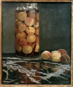 Pot met perziken door Claude Monet