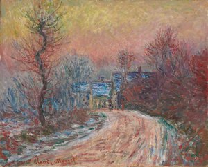 Toegang tot Giverny in de winter, zonsondergang