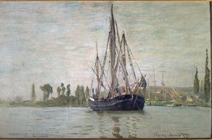 Franse chase-maree voor anker (bij Rouen) door Claude Monet
