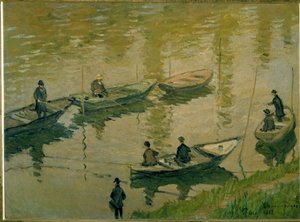 Groep vissers aan de Seine bij Poissy