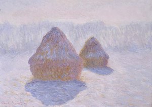 Hooibergen (Effect van sneeuw en zon) door Claude Monet