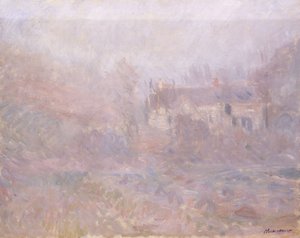 Huizen in Falaise in de Mist door Claude Monet