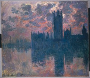 Huis van het Parlement, Zonsondergang door Claude Monet