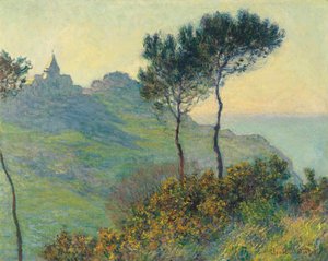 De kerk van Varengeville, zonsondergang door Claude Monet