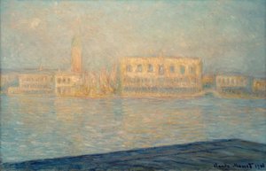 Het Dogepaleis gezien vanaf San Giorgio Maggiore door Claude Monet