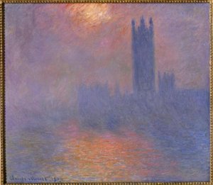 Londen, Het Parlement, Zonnebreuk in de mist door Claude Monet