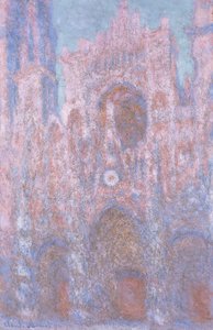 Kathedraal van Rouen: ondergaande zon symfonie in grijs en roze door Claude Monet