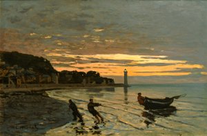Boot slepen, Honfleur door Claude Monet