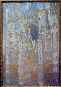 De kathedraal van Rouen, het portaal ochtendzon, harmonie blauw door Claude Monet