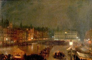 Fakkellicht tattoo van Robin Hood Rifles, Nottingham Market Place, 1896 door Claude T. Stanfield Moore