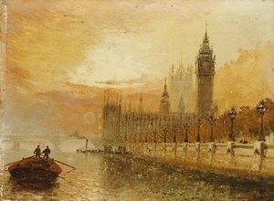 Uitzicht op Westminster vanaf de Theems door Claude T. Stanfield Moore