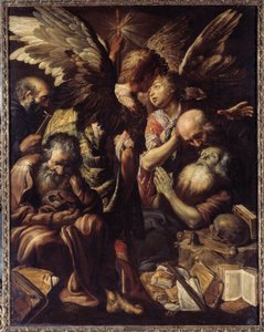 De dood van Sint Antonius (Sint Antonius de Grote, 250/51-356) (of Sint Antonius de Kluizenaar of Sint Antonius de Abt). Schilderij (Vanitas) door Claude Vignon (1593-1670) door Claude Vignon