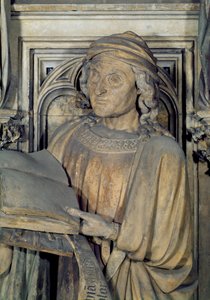Jeremia, detail van een van de profetenfiguren van de zeshoekige sokkel van de Put van Mozes door Claus and Malouel, Jean Sluter