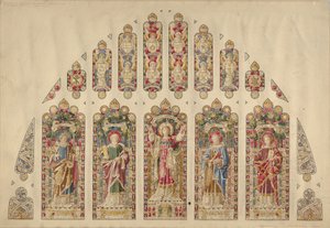 Ontwerp voor een Ramen met Meerdere Panelen, Kerk van de Goddelijke Vaderschap, New York door Clayton and Bell