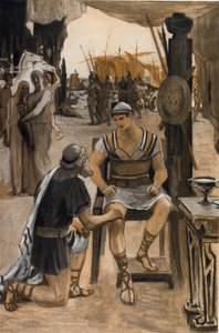 Priamus koopt het lichaam van zijn zoon (Hector) terug van Achilles. Illustratie door Clement Gontier (1876-1918) voor Homeros