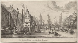 Verschillende schepen en zichten van Amsterdam, Deel II: De Gelderse Kade en Schreierstoren door Clement de Jonghe