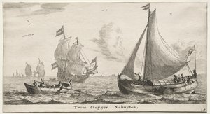 Verschillende schepen en uitzichten van Amsterdam, deel II: Twee pierboten door Clement de Jonghe