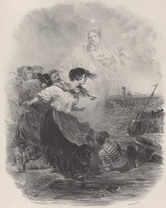 Vrouw bij de zee met de Madonna, wijzend naar een schip, ca. 1848-62