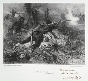Frans-Duitse Oorlog 1870-1871: Franse schutters. Uit een serie lithografieën door Clement August Andrieux over de Gardes Nationales. door Clément Auguste Andrieux