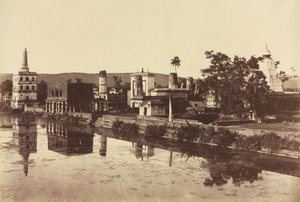 Tank en tempels bij Bunshunkuree, ca. 1857 door Col. Thomas Biggs