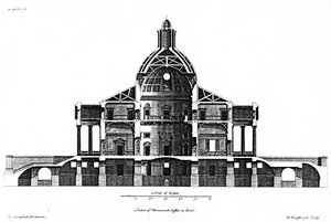 Doorsnede van Mereworth Castle in Kent, gegraveerd door H. Hulsbergh door Colen Campbell