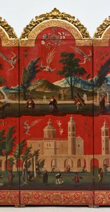 Biombo met uitzichten op Mexico-Stad door Colonial Spanish