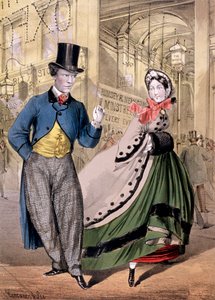 Een dame en een heer bij de ingang van de Oxford Music Hall, Oxford St, Westminster