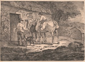 Paarden bij de Deur van een Huisje