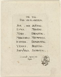 Titelpagina, uit Der VII Planeten door Conrad Meyer