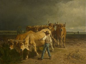 Ossen ploegen, 1860