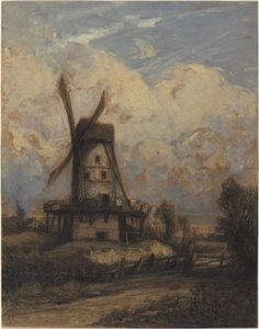 Een Windmolen tegen een Bewolkte Lucht