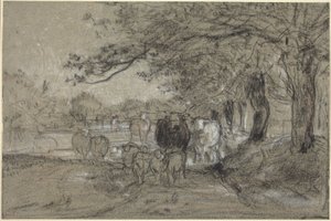 Koeien en Schapen onder Bomen