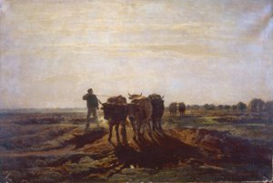 Vlak landschap met ossen door Constant Troyon