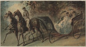 Koets in het Bois de Boulogne, 1800s door Constantin Guys