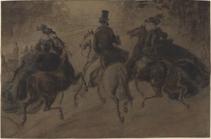 Kavalier en twee dames te paard
