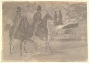Paard-en-wagens rijden in een park door Constantin Guys