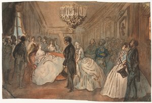 De keizerin Eugénie ontvangt het diplomatieke corps na de geboorte van de keizerlijke prins, 1800s