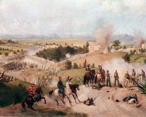 Amerikaans-Mexicaanse Oorlog: uitzicht op de Slag bij Molino del Rey op 08/09/1847 (detail) door Constantino Escalante